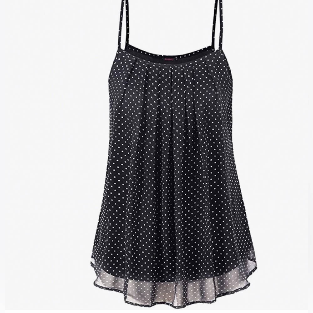 Women’s Sleeveless Dressy Tank Camisole for Summer, Black with White Polka Dots